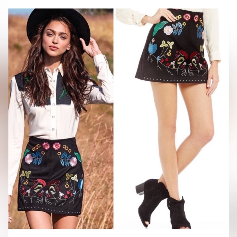 Gianna Bini Black Embroidered Bree Skirt